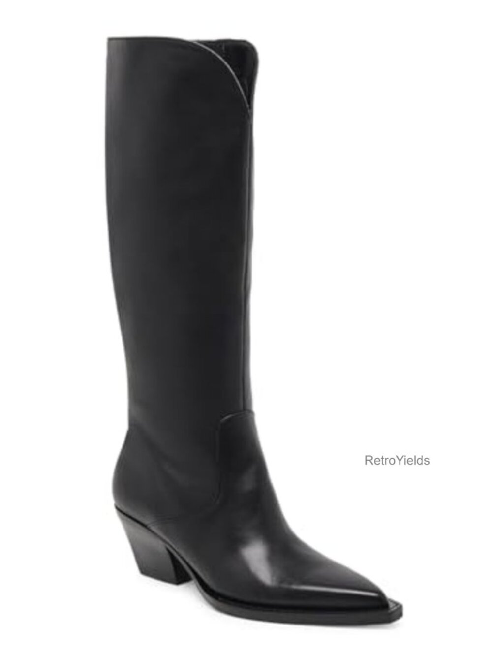 Womens Wide Calf Cowboy Boots Faux Suede Knee High Chunky Heel Western